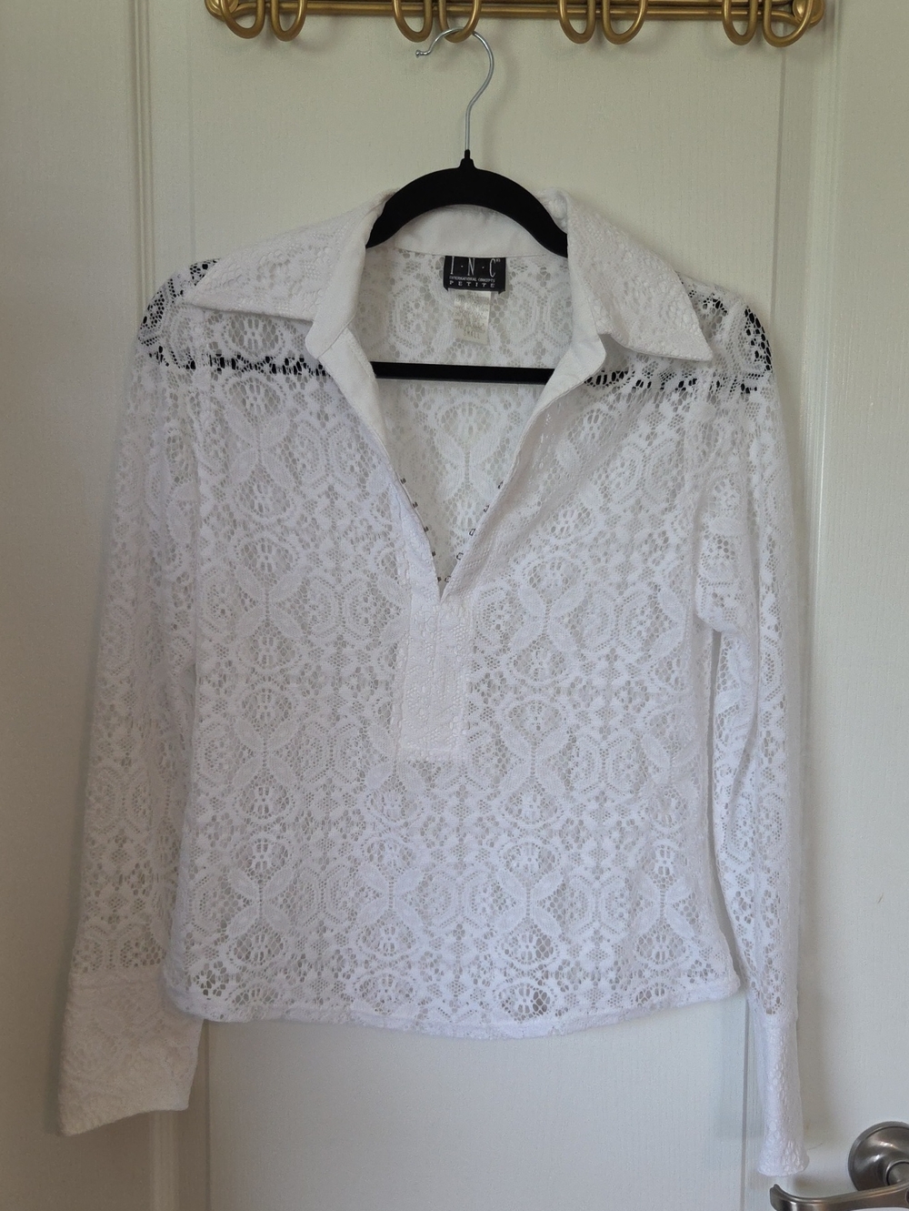 INC White Lace Collared Blouse